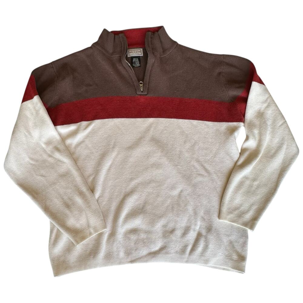 Vintage Mens Sweater Size Medium Zipper Neckline Retro Colorblock Twee Fall Y2K